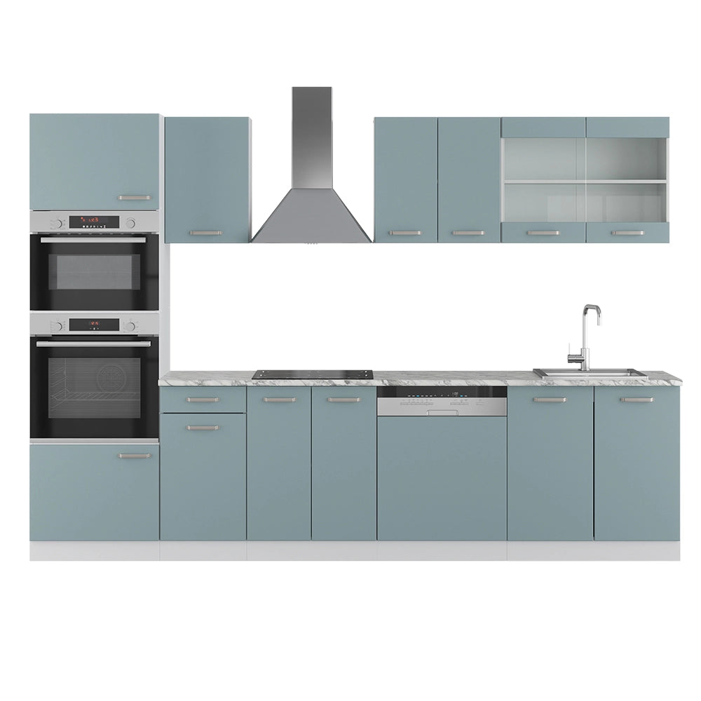 Vicco Cucina componibile Grigio-blu 300 cm con armadio alto, senza piano di lavoro