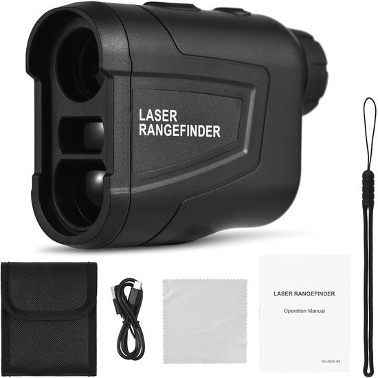 Misuratore Laser Portatile con Funzione di Inclinazione fino a 90 gradi - Raggio di Misura 600m/800m/1000m - Impermeabile - Ingrandimento 6x - Ricaricabile - Nero