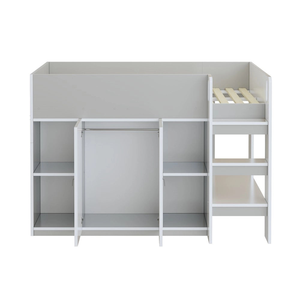 Letto a Soppalco Multifunzione con Armadio e Scaffali ¨C MINIMAL ¨C Grigio 90x200