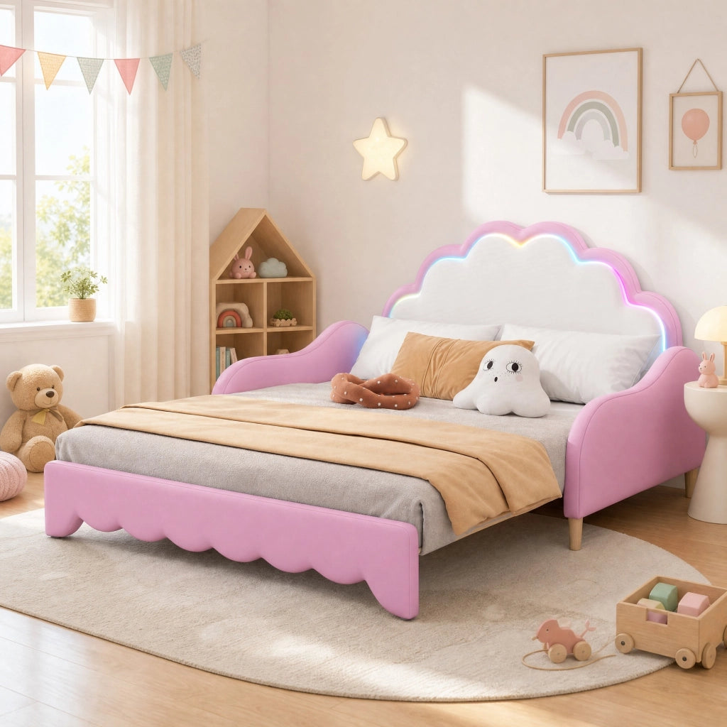 Letto divano 140x200 cm rosa in PU con LED multicolore