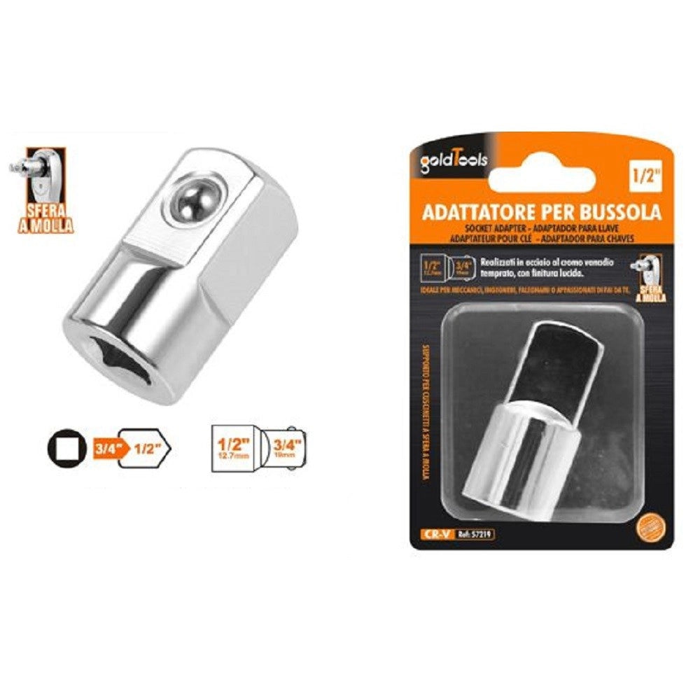 Trade Shop - Adattatore Attacco Quadrato 3/4" Per Chiavi A Bussola 1/2" Sfera A Molla 57219 -