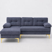 Divano angolare reversibile 3 posti con chaise longue intercambiabile e braccioli imbottiti in ciniglia blu