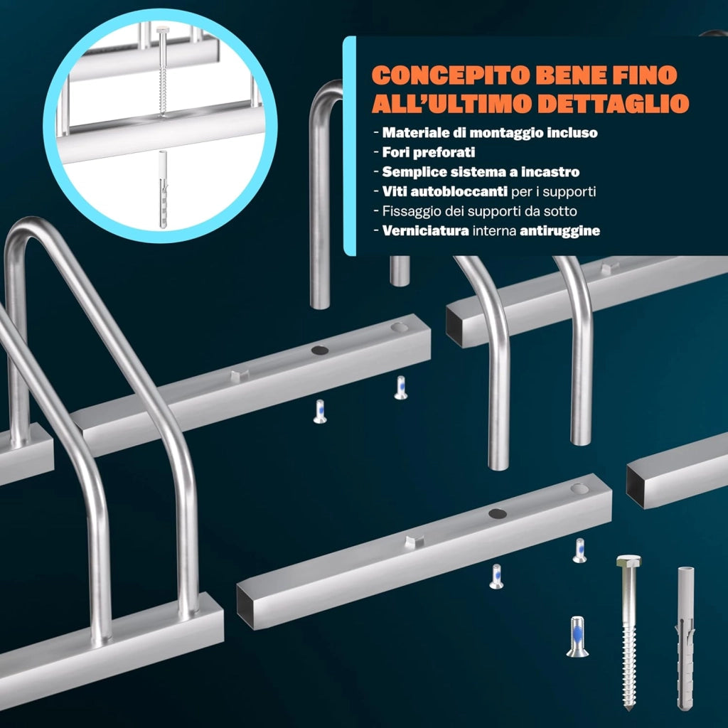 ® Rastrelliera per Biciclette 6 Posti per Pneumatici 35-60 mm Porta Bici Posteggio per Bicicletta