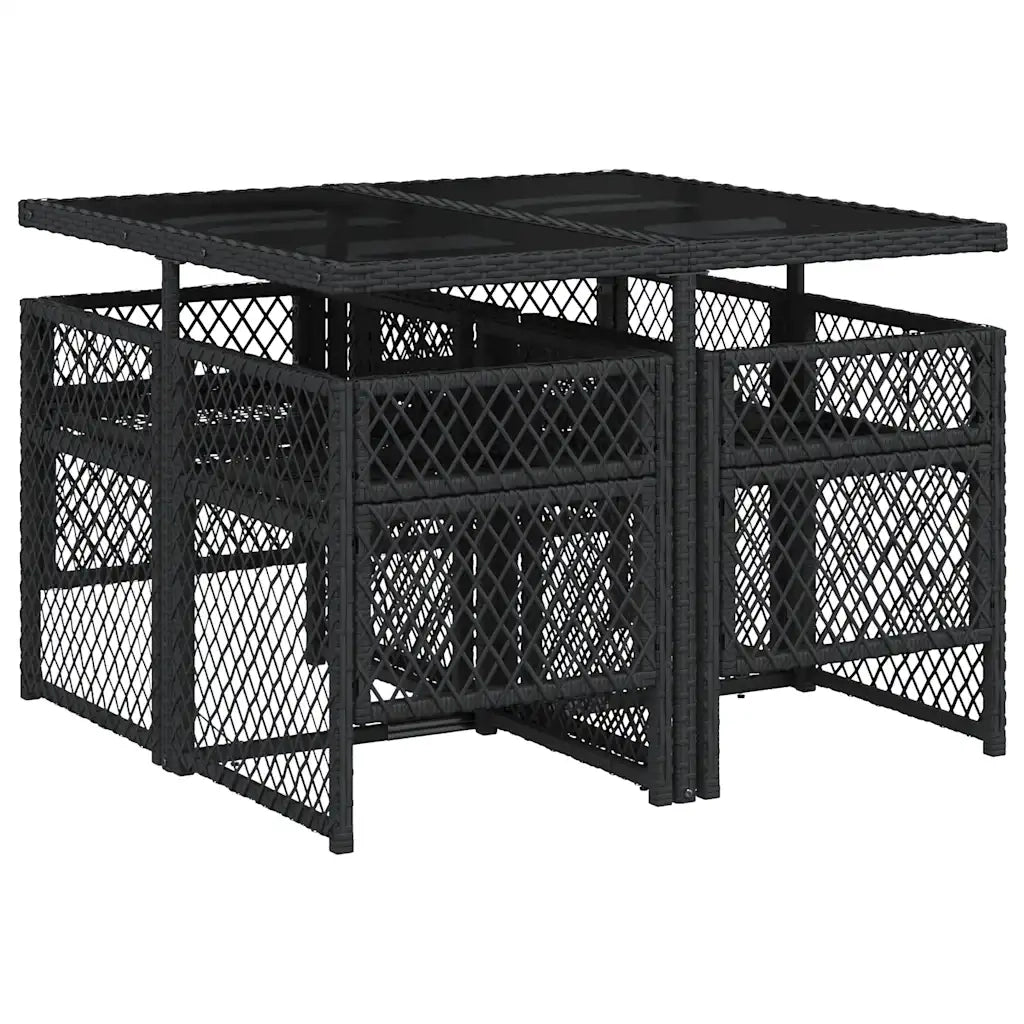 Set da Pranzo da Giardino 5 pz Nero con Cuscini in Polyrattan 3210714