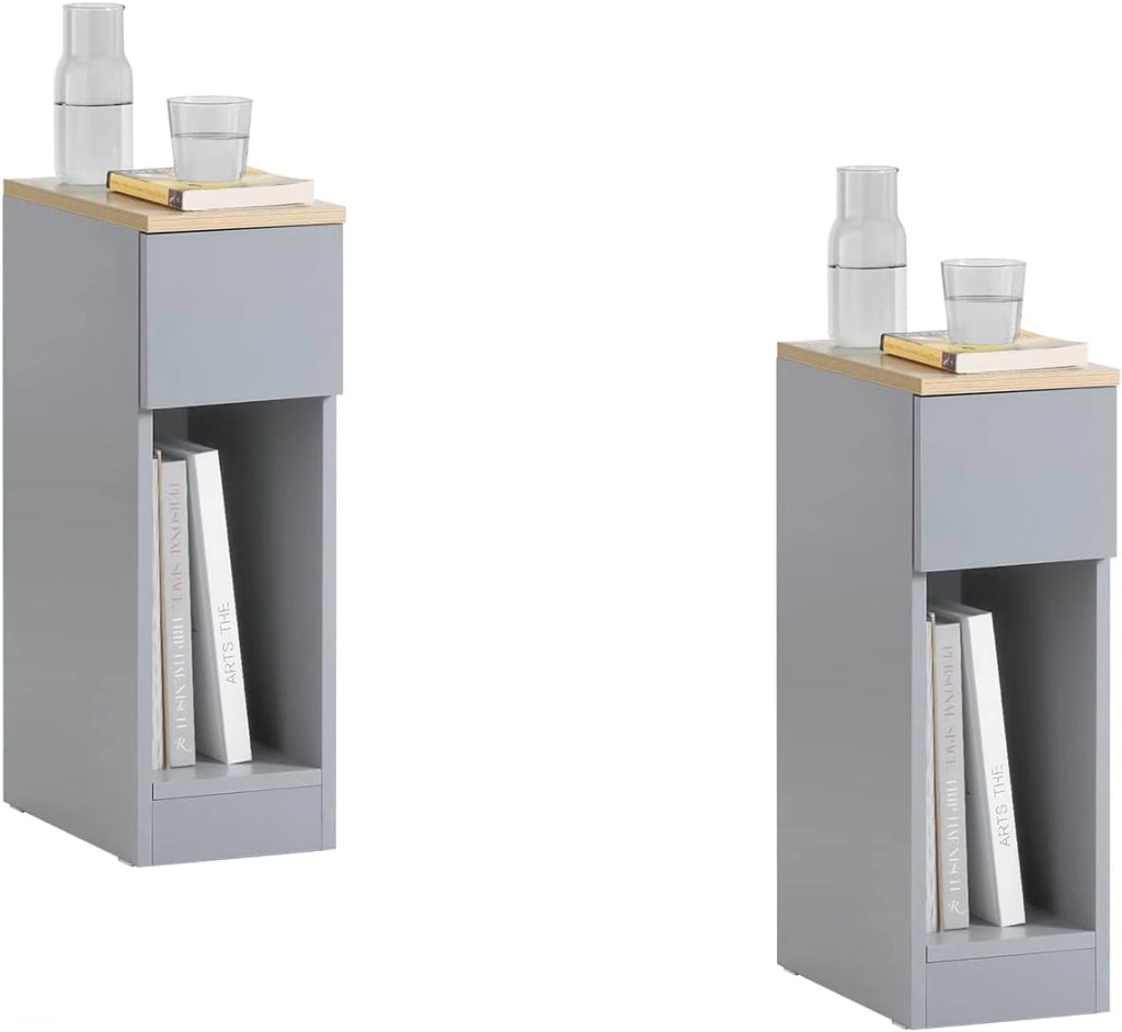set da 2 Comodino camera da letto stretto 20 cm con cassetto comodino salvaspazio & tavolino da letto per piccoli spazi camera da letto soggiorno bianco 20x35x60 cm FBT111-WNx2