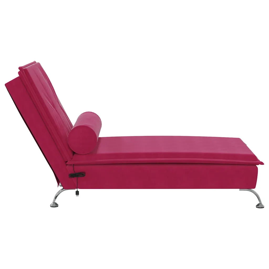 Chaise Longue Massaggi con Cuscino a Rullo Rosso Vino Velluto CFW7915513