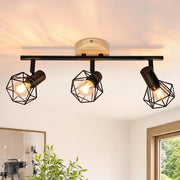 ZMH Faretto da soffitto 3 Luci Nero Legno E14 Vintage Industriale Orientabile 350¡ã per Camera Soggiorno Senza Lampadina