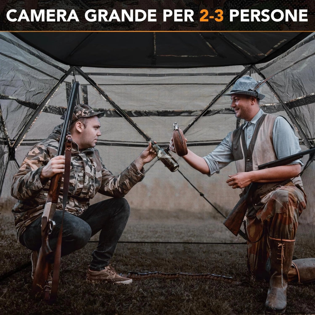 Tenda da Caccia 5 in 1 per 2-3 Persone, Tenda Mimetica a Visione a 360° per Caccia, Tenda Pop-Up Camouflage con Borsa da Trasporto, Attrezzatura Caccia Funzione da Recinto, 148 x 148 x 164 cm
