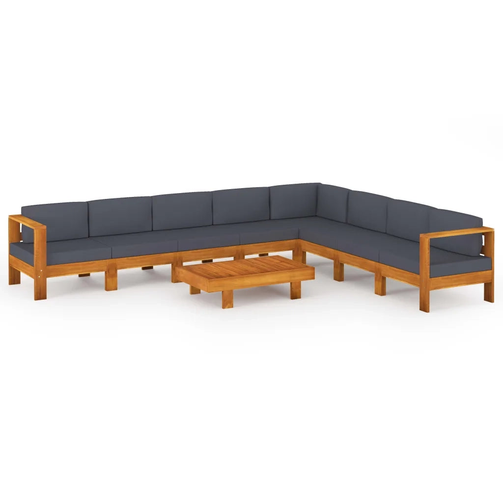 Set Divani Giardino 9 Posti Cuscini Grigi Scuro Massello Acacia 3057962