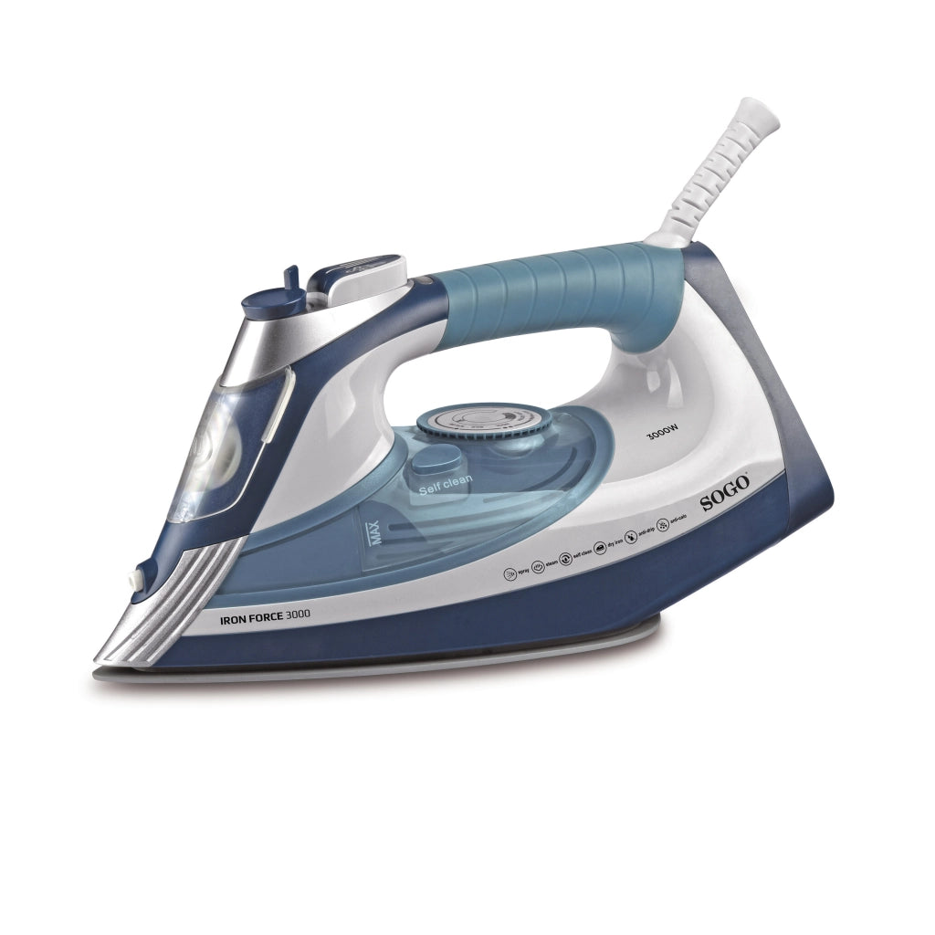 Ferro da stiro a vapore 3000W con piastra in ceramica, colpo vapore 96 g/min serbatoio 450 ml funzione anti calcare - Sogo