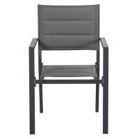 Set da Giardino con Tavolo Allungabile in Vetro e 6 Sedie con Seduta Traspirante, Grigio Scuro