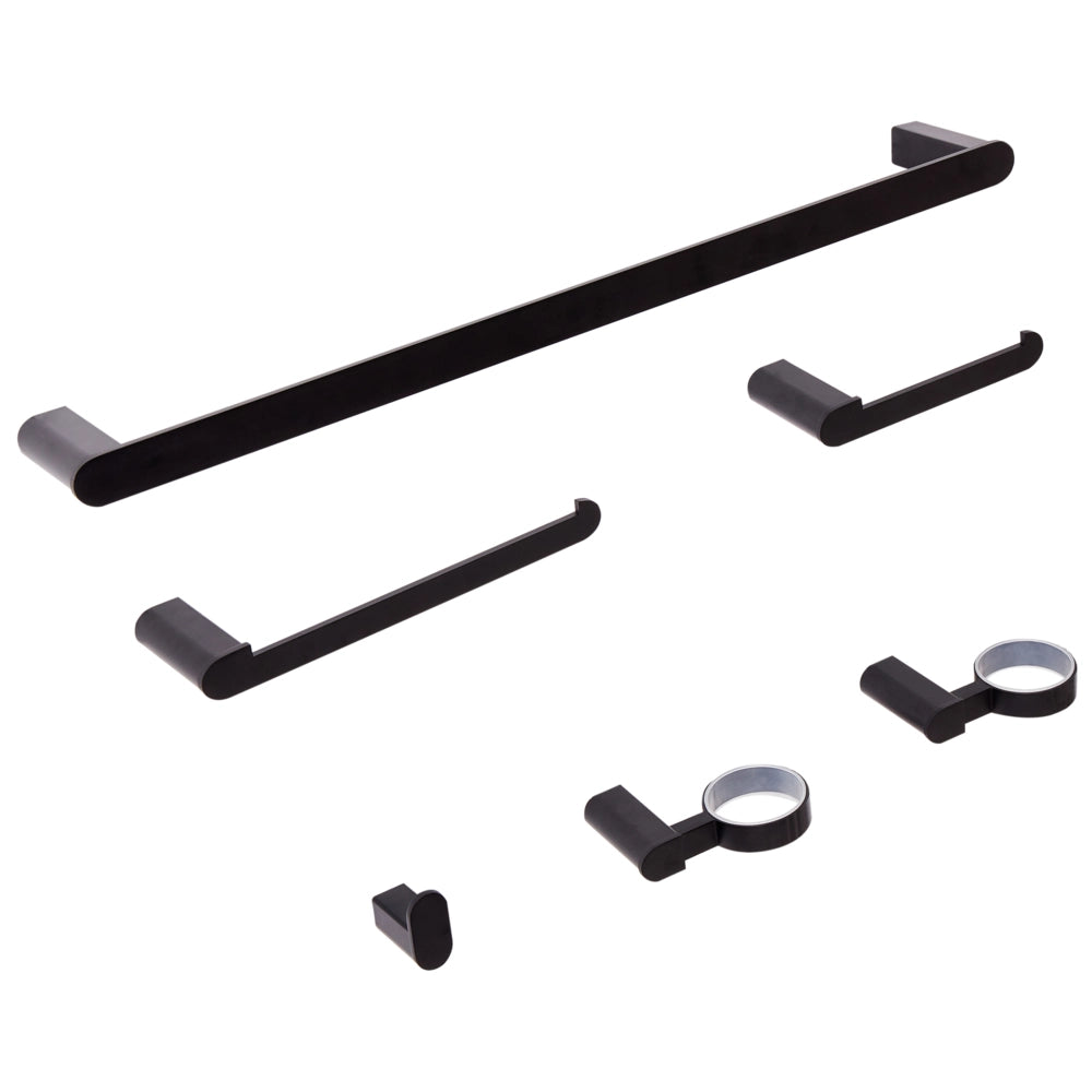 Set di 6 accessori da bagno in alluminio nero con bicchiere e portasapone inclusi Accessori da bagno minimalisti chic