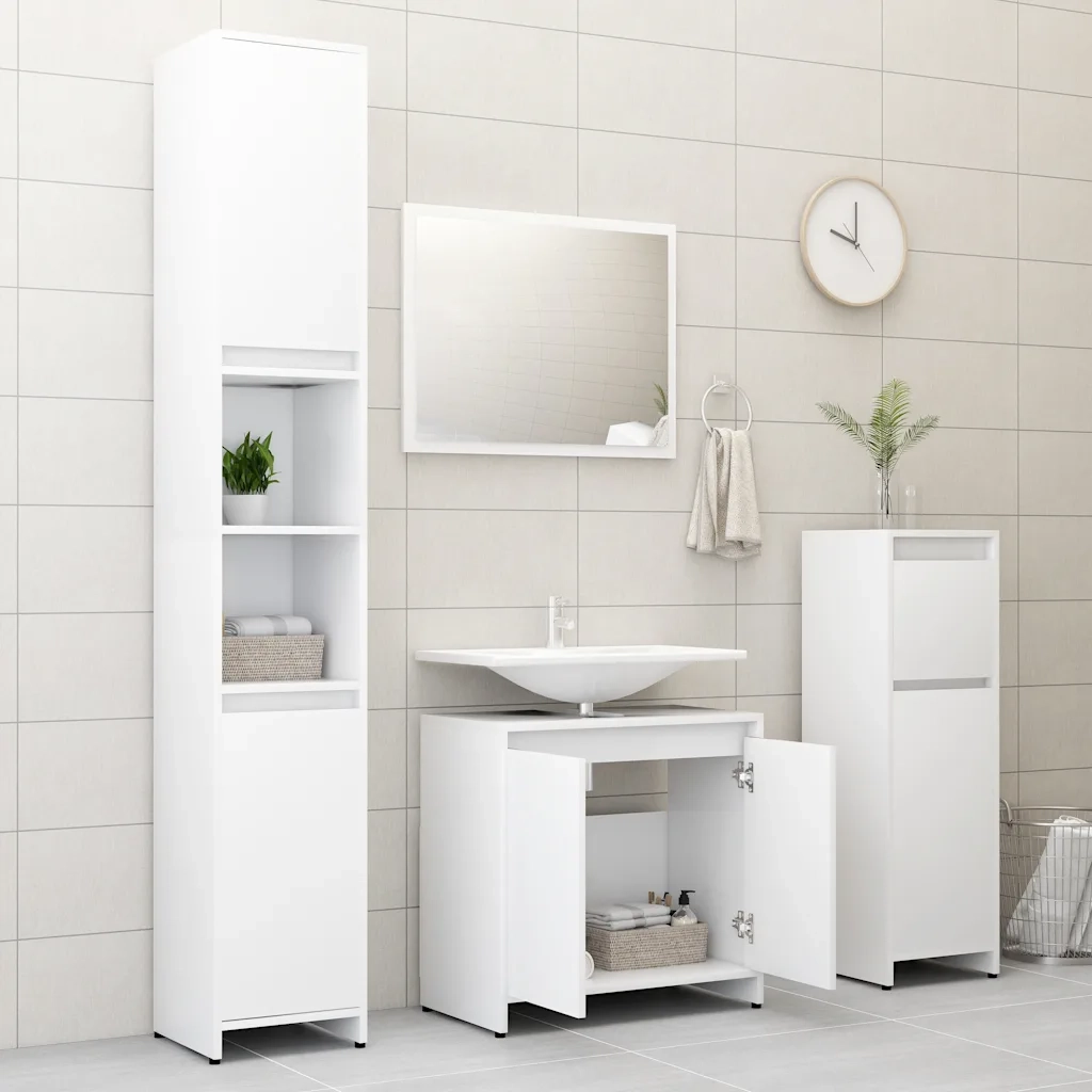 Set Mobili da Bagno Bianco in Legno Multistrato 802651