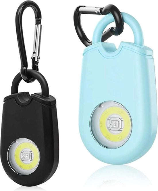Alarme Personale 130 dB - Sistema di Allarme di Autodifesa - Donna e Bambino - Servizio Notturno - Escursionismo - Ciclismo - 2 Pezzi.