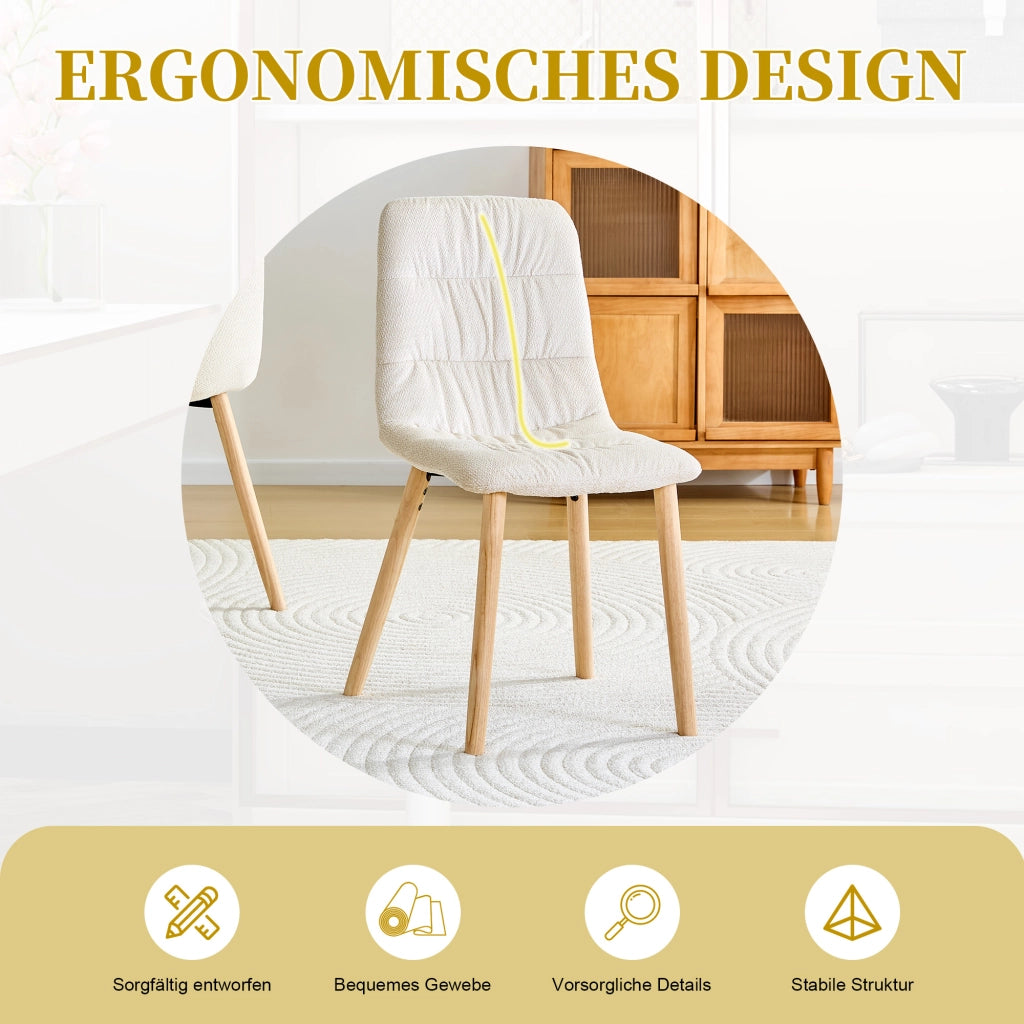 SEDIA da pranzo ergonomica 88 cm in tessuto bianco e legno massello, Set da 2 pezzi