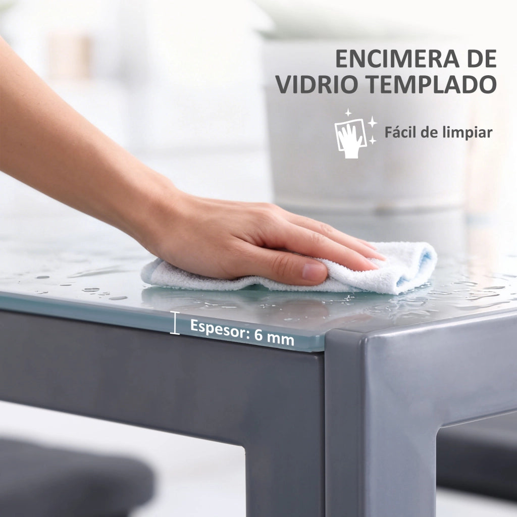 Tavolo da Pranzo Quadrato in Vetro per 4 Persone ¨C zephmum ¨C Grigio 75x75x75 cm