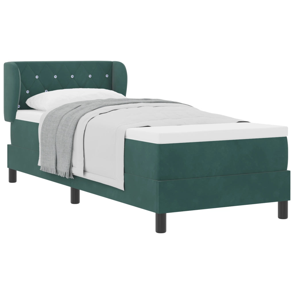 Letto Box Spring  con Materasso Verde Scuro 80x200 cm in Velluto
