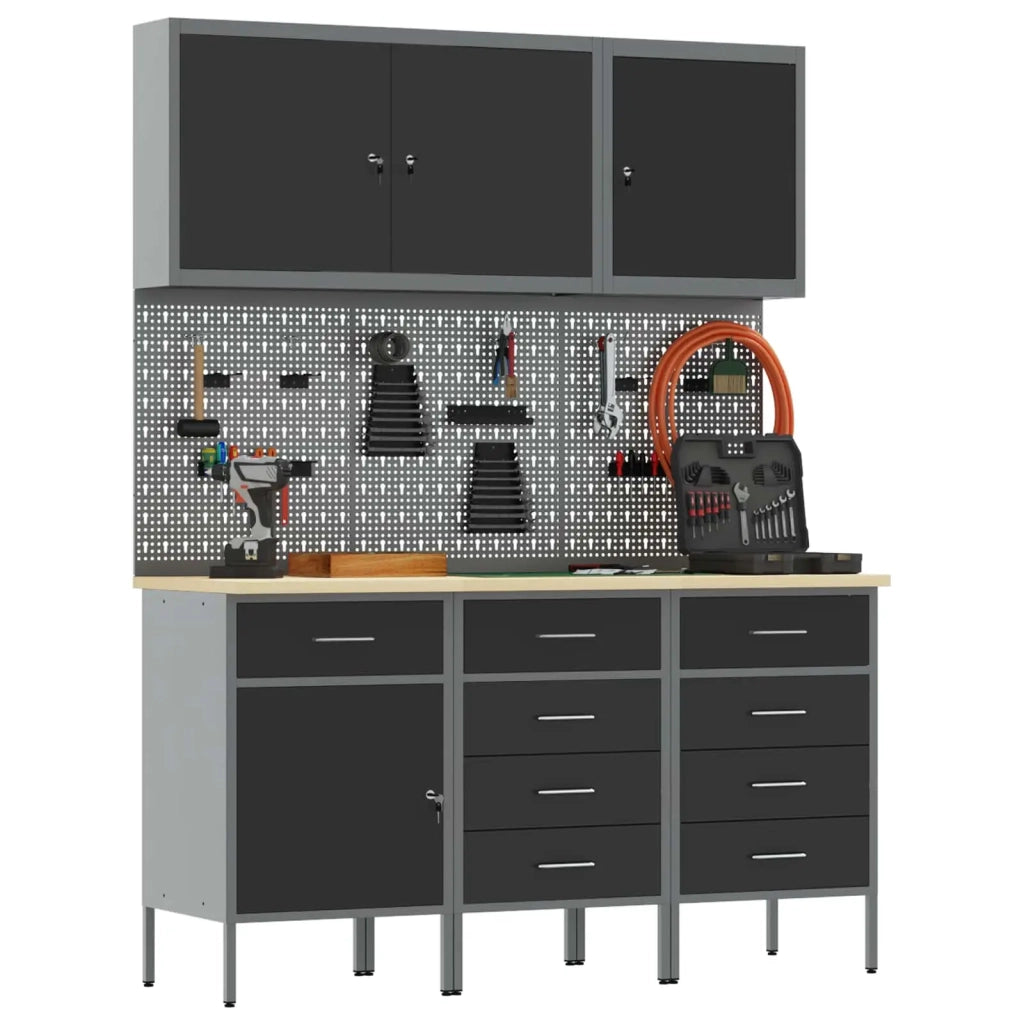 Mobile da lavoro 8 pcs Nero Legno ingegnerizzato e acciaio 3321446
