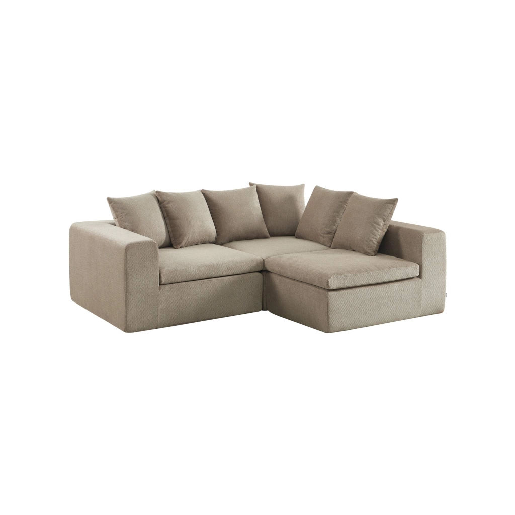 Divano modulare in tessuto ciniglia, 3 posti, beige scuro