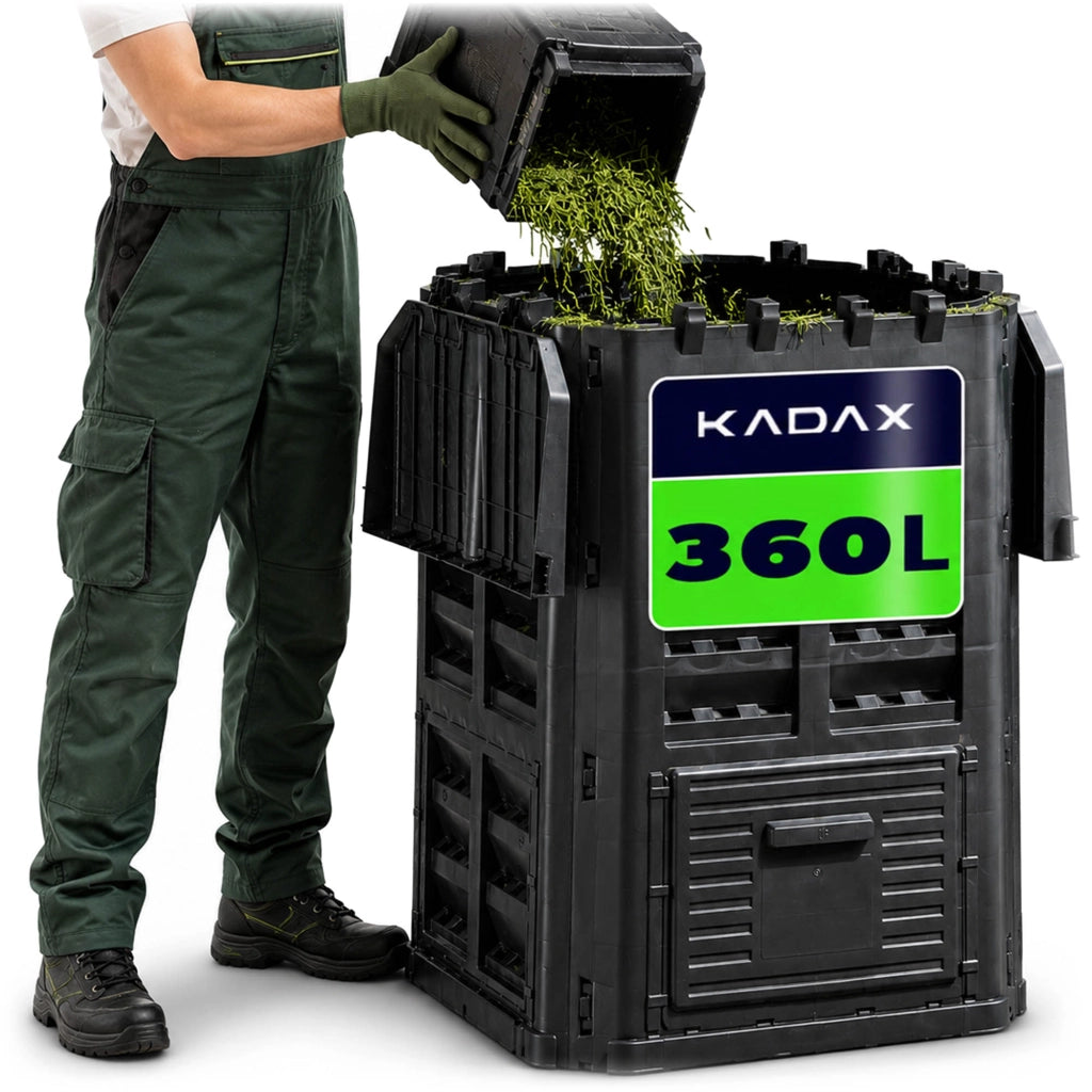 Compostiera modulare da giardino KADAX nera, resistente al gelo, serbatoio per fertilizzanti da 360 litri