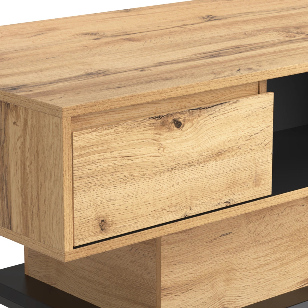 Tavolino da Caffè con 1 Cassetto senza Maniglia e 2 Vani Contenitore; Stile Moderno; in Pannelli; 100×60×47 cm; Naturale