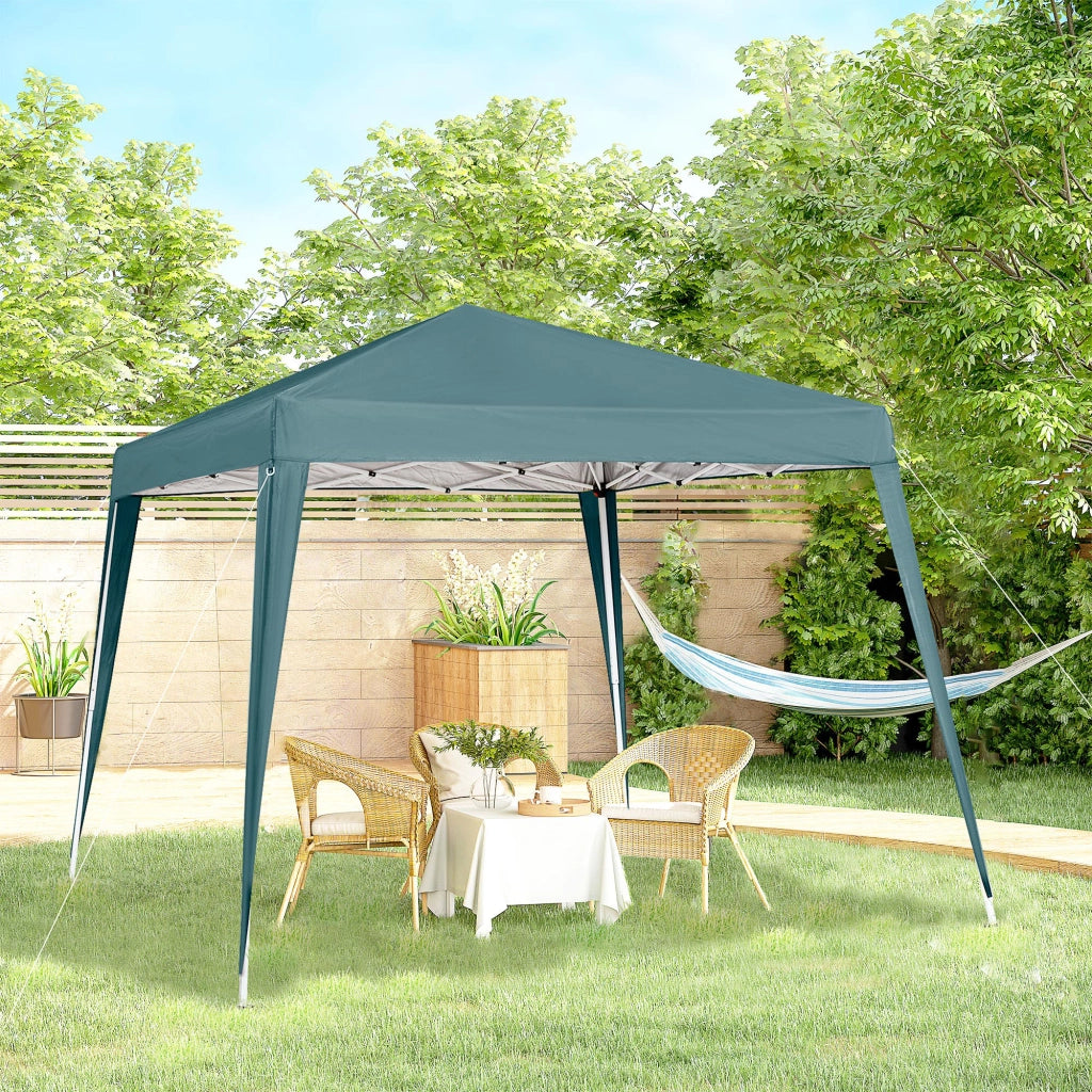 Gazebo Pieghevole da Giardino 2.4x2.4m con Struttura in Acciaio e Corde Antivento, Verde