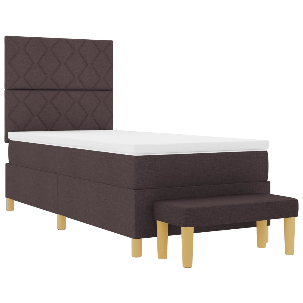 Letto con Rete a Molla con Materasso e Panchina Marrone Scuro 100x200 cm Tessuto