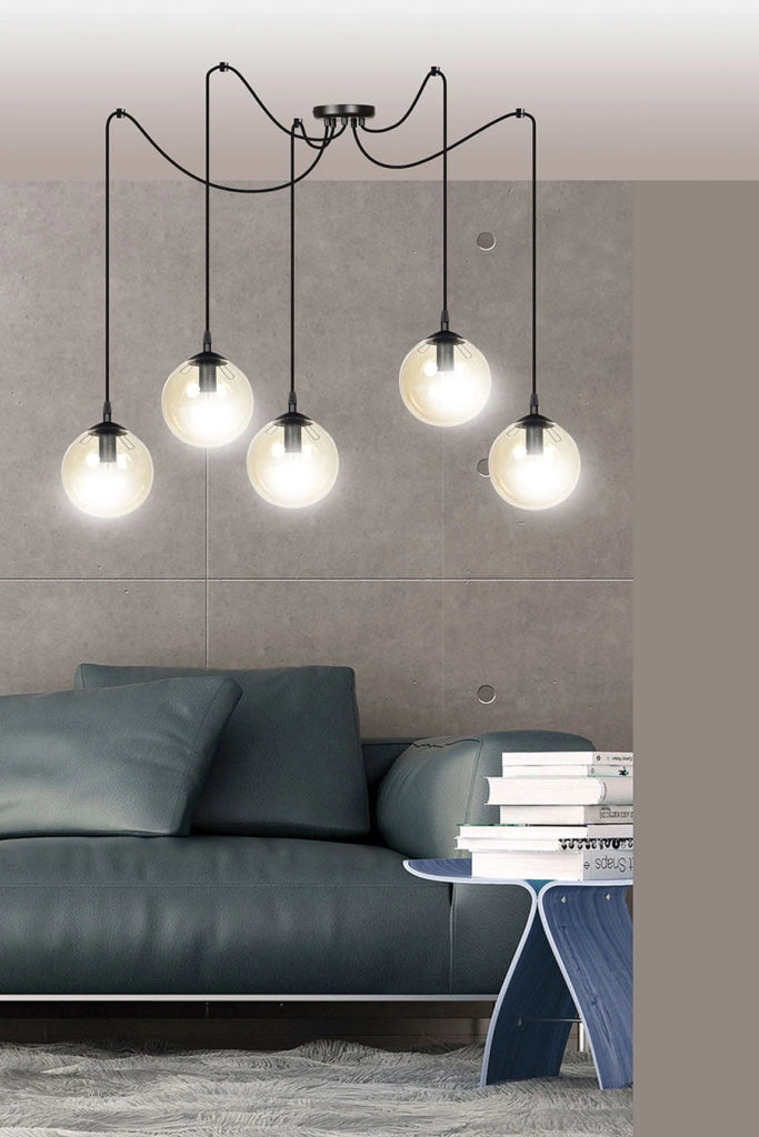 Lampadario Emibig GIGI 5 luci E14 nero miele vetro
