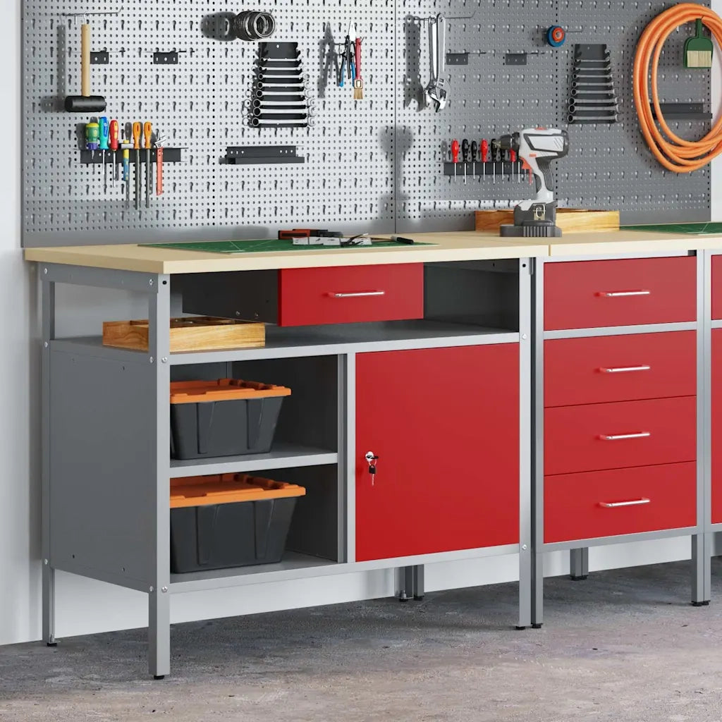 Banco da lavoro con cassetto Rosso e Grigio 100 x 55 x 85 cm 4103459