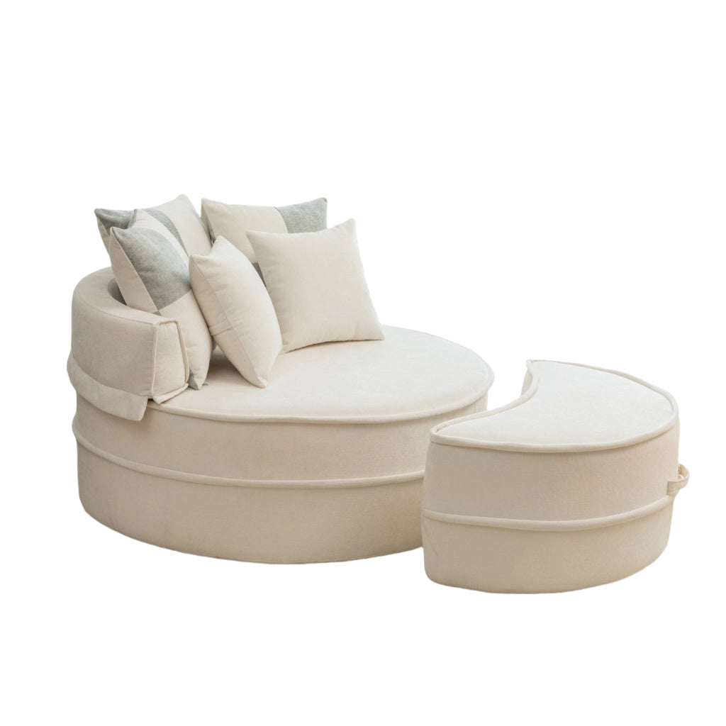 POLTRONA Relax senza montaggio con pouf 121 cm Chenille Beige