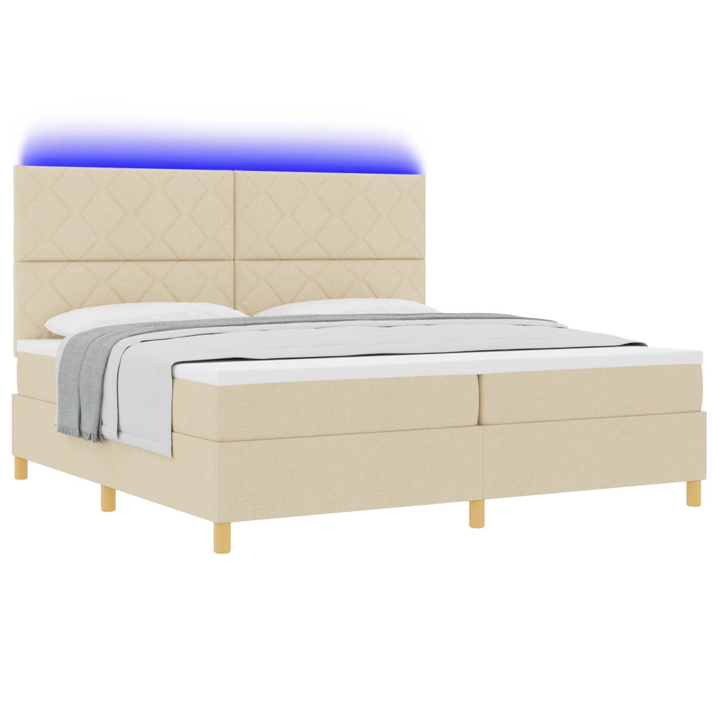 Letto con Box Spring e Materasso & LED panna 200x200 cm in tessuto