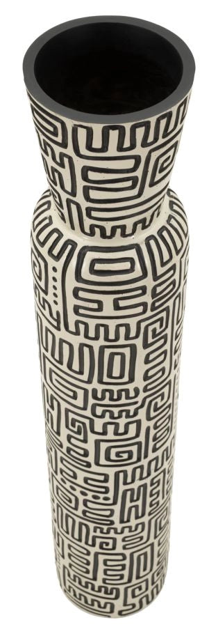 Vaso Resina Nairobi Ø16x86 cm in Resina Bianco e Nero