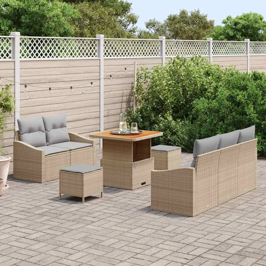 Set Divano da Giardino con cuscino 8 pcs Beige polyrattan 3362597