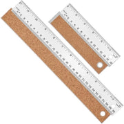 Set di Linea Metallica - Linea Metrica in Acciaio - Supporto Antiscivolo in Gomma - Prevenzione delle Macchie di Inchiostro - Pollici e Centimetri - Per Scuola e Ufficio - Set a 2 pezzi