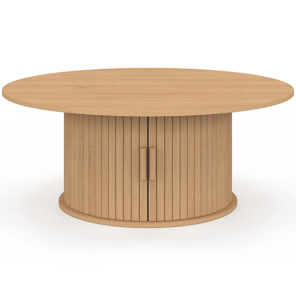 IDMarket - Tavolino rotondo JULIETTE 100 cm con doghe in legno color rovere
