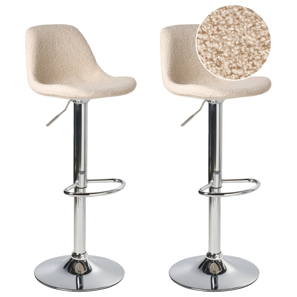 Set di 2 sgabelli da bar girevoli in tessuto beige chiaro con seduta imbottita stile moderno