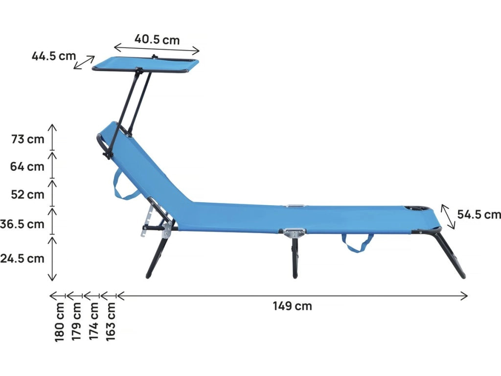 Set di 2 lettini prendisole pieghevoli "Lazy" - Con parasole - Blu