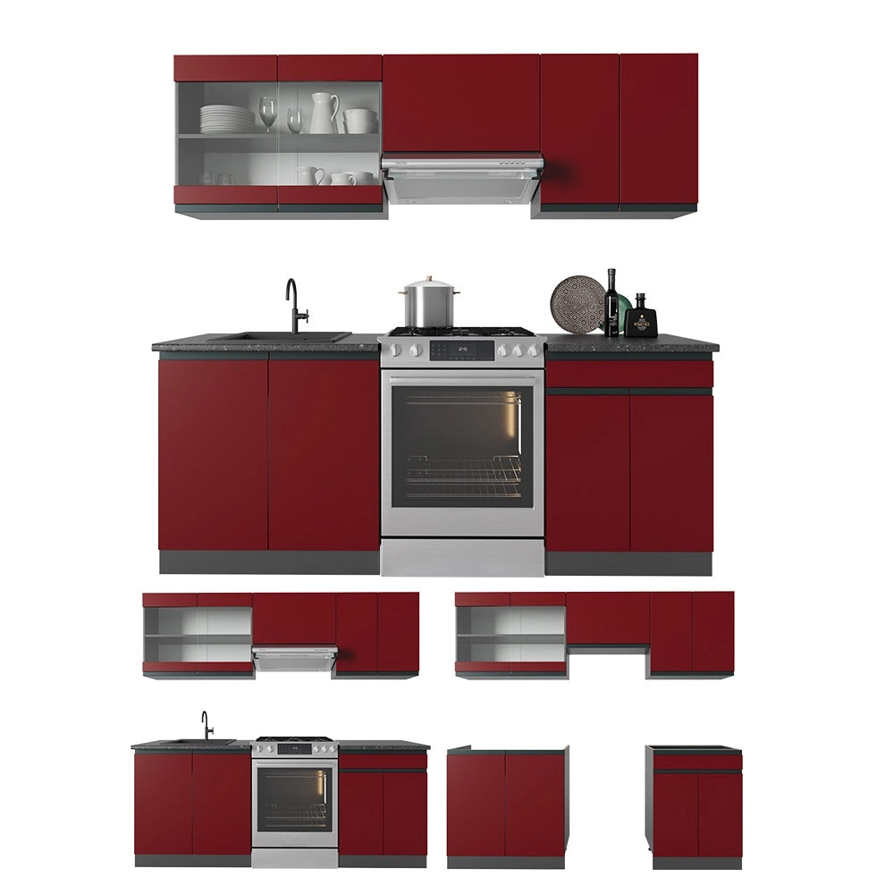Cucina componibile R-Line Rosso/Antracite 200 cm Forma a J Vicco