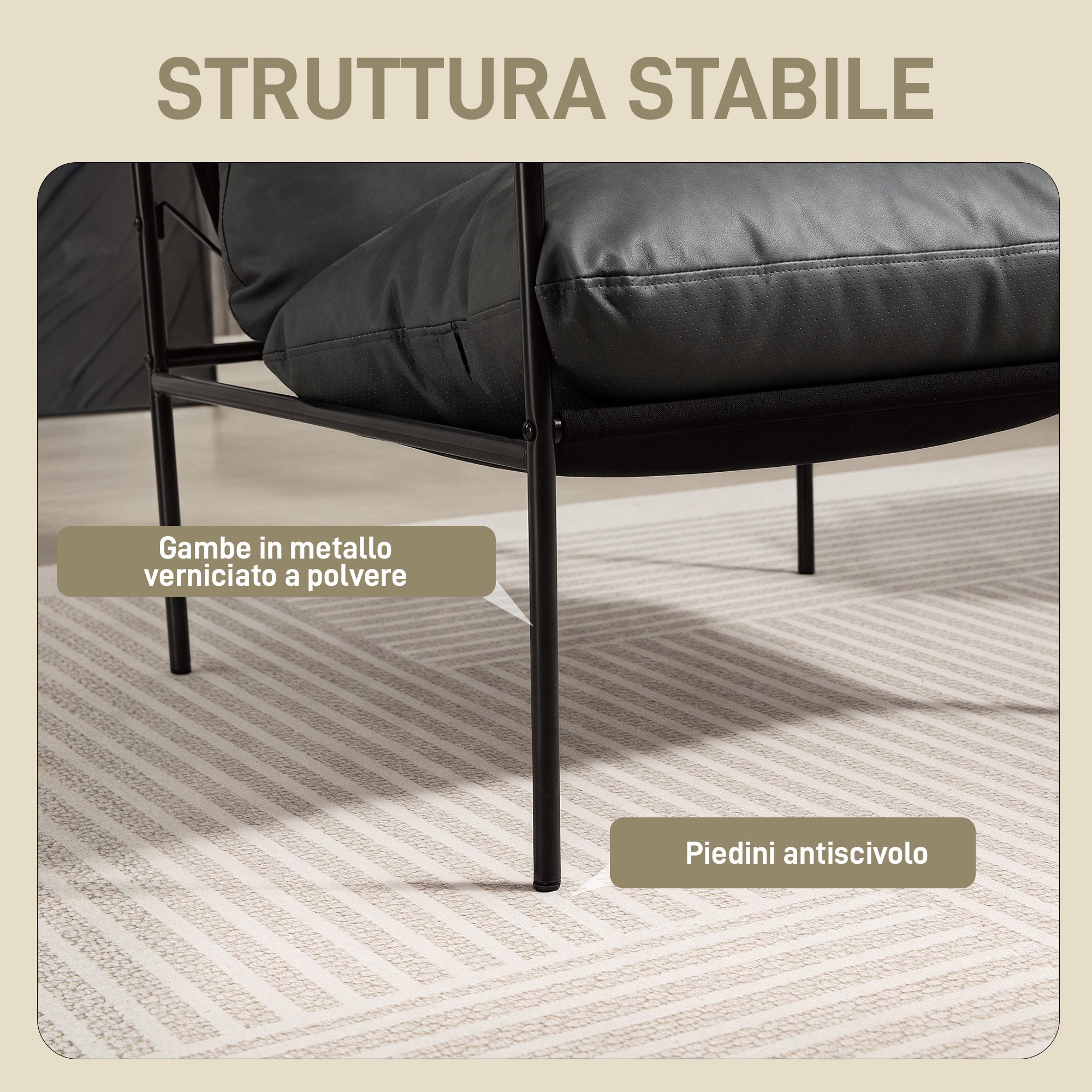 Poltrona da Salotto 74,5x75x77 cm con Cuscini Spessi in Pelle PU e Telaio in Metallo Grigio Carbone