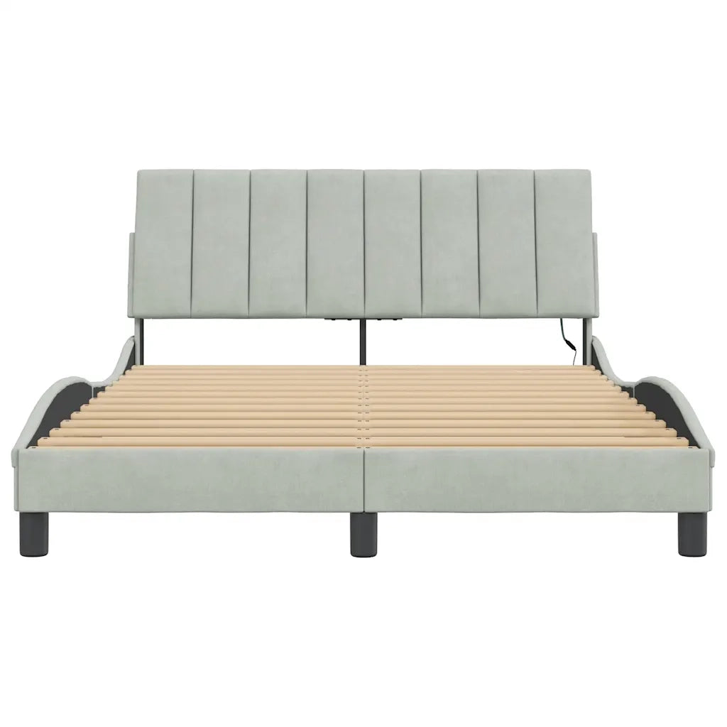 Giroletto con LED senza Materasso Hanko Grigio Chiaro 140x190 cm in Velluto