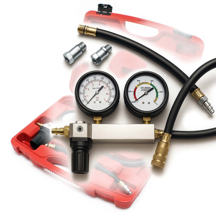 Tester compressione motori a benzina, con adattatori, set per test di perdita del cilindro