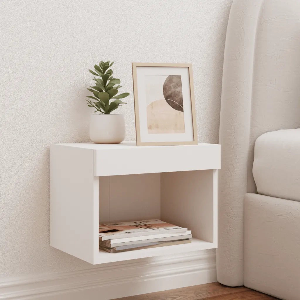 Comodino con Luci LED a Parete-Tavolino da notte Bianco 217286