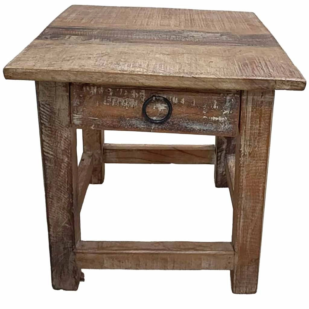 Sgabello con cassetto in legno con finitura artigianale marrone 25x25x29 h cm