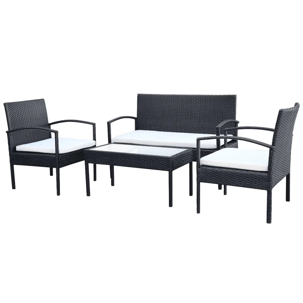 Set Divani da Giardino 4 pz con Cuscini in Polyrattan Nero 42673
