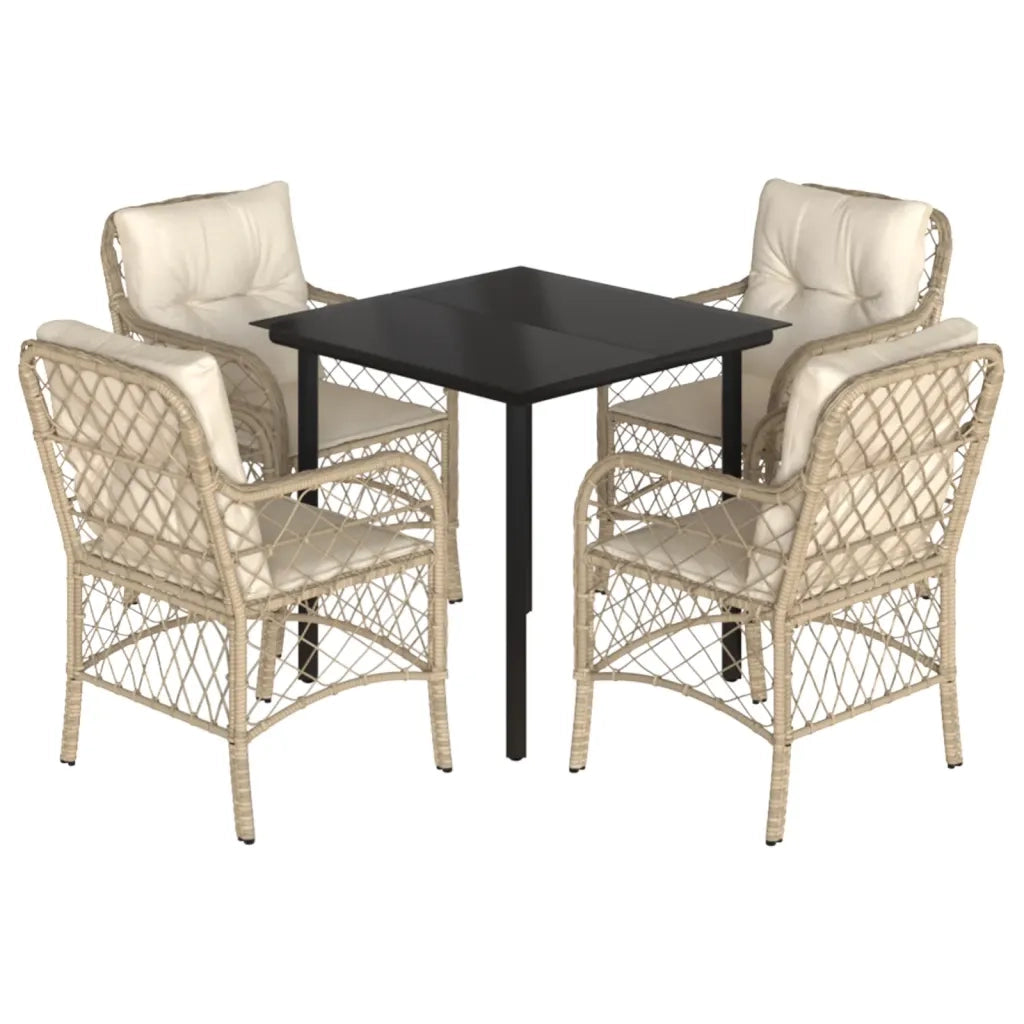Set da Pranzo da Giardino 5 pz con Cuscini Beige in Polyrattan