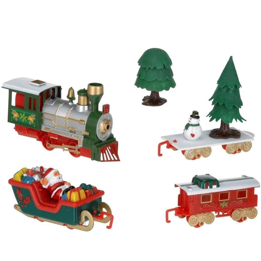 Trade Shop - Trenino Natalizio Con Slitta Di Babbo Natale A Batteria Decorazione Base Albero -