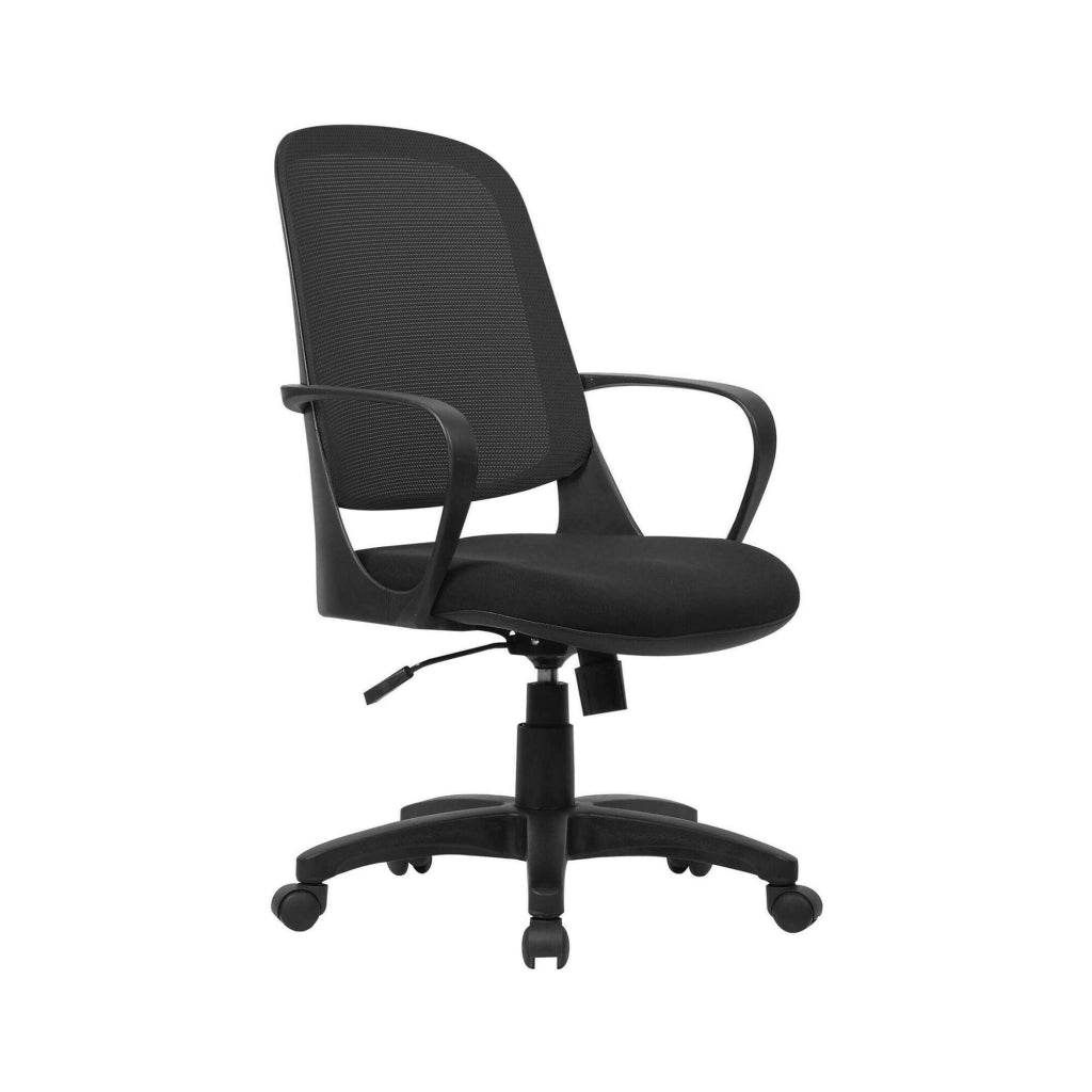 Sedia da ufficio Arcola, Poltrona operativa a rete con braccioli, Seduta ergonomica da ufficio, 61x60h99/108 cm, Nero