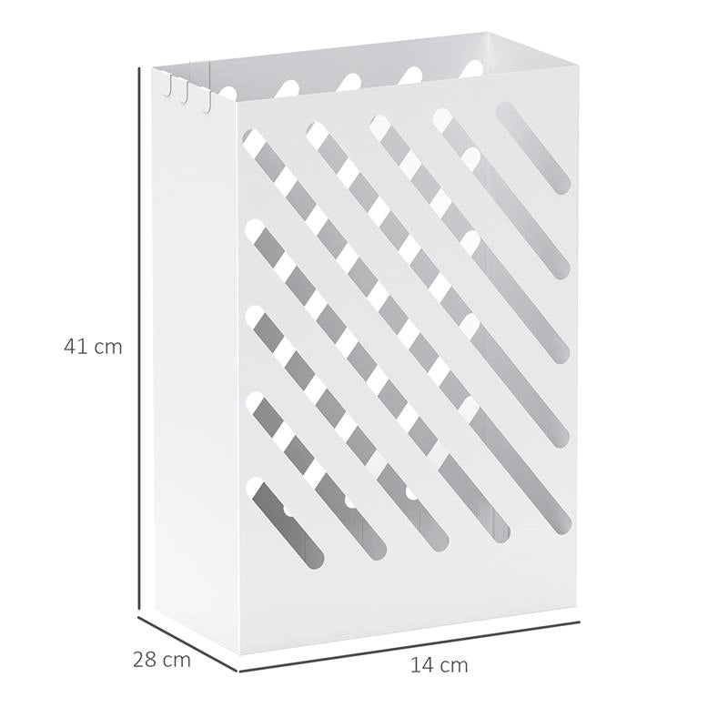 PORTAOMBRELLI DI DESIGN CON VASCHETTA RACCOGLI GOCCE E 4 GANCI IN METALLO 28X14X41 CM BIANCO