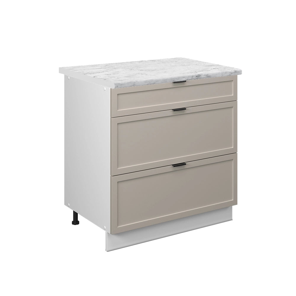 Mobiletto base per cucina Fame-Line GrigioBeige/Bianco 80 cm con 3 cassetti, PL Marmo Vicco