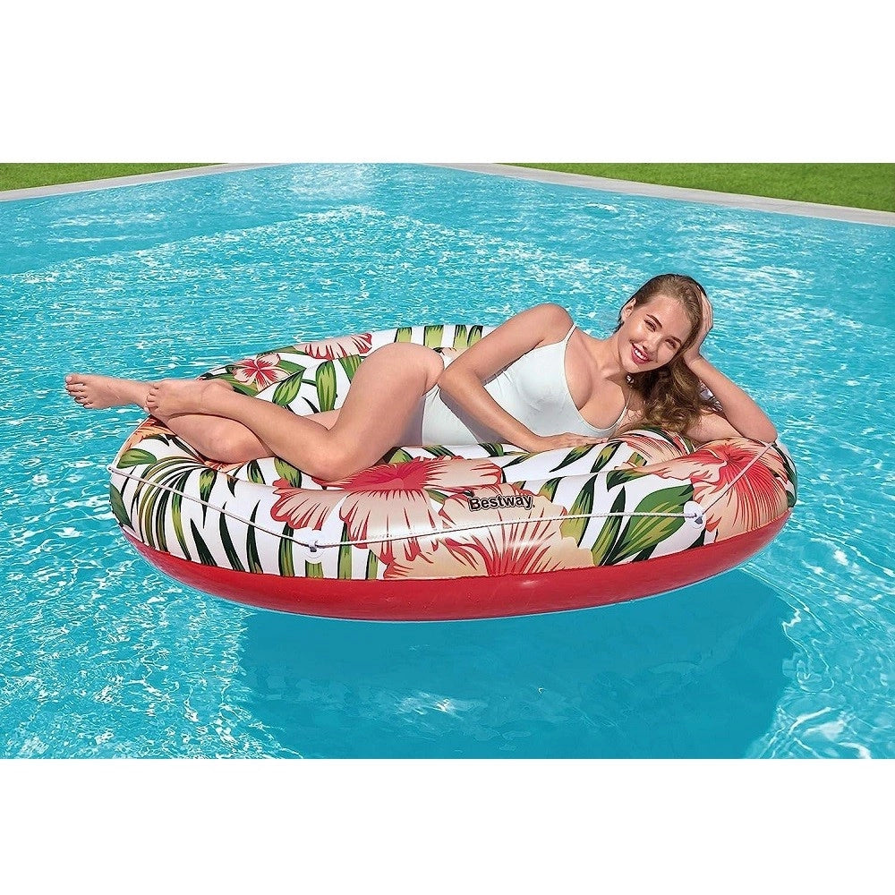 Trade Shop - Isola Gonfiabile Palme Fiori Tropicali Materassino 158 Cm Max. 90 Kg Corda 43410 -